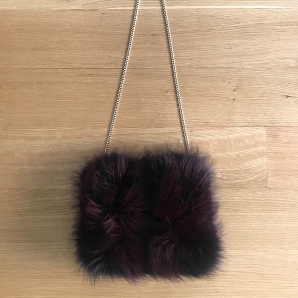 DVF Diane Von Furstenberg Deep Burgundy Fox Fur Crossbody Bag - Picture 8 of 10